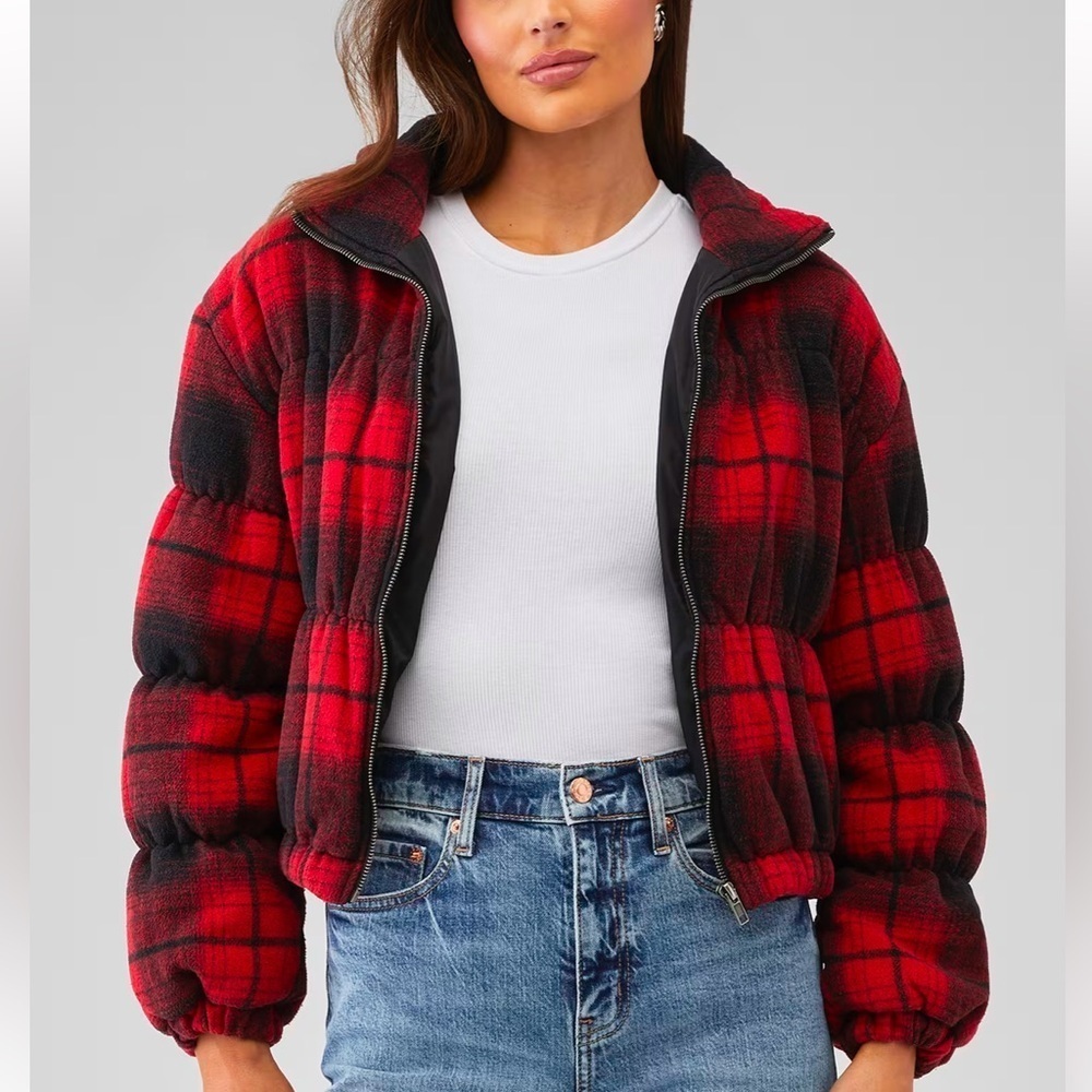 BB Dakota Everlong Jacket Plaid Red Black Lumberjack Winter Coat Puffer Gingham
